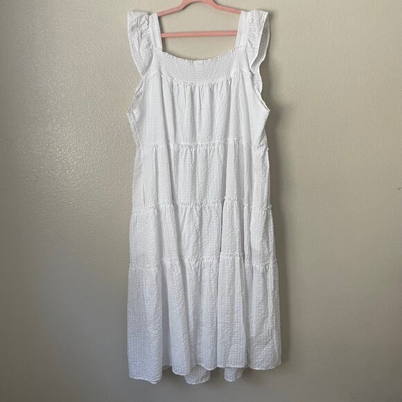 Old Navy Dress Womens 4X White Midi Tiered Smocked Pockets Cottagecore Beachy - Picture 9 of 13